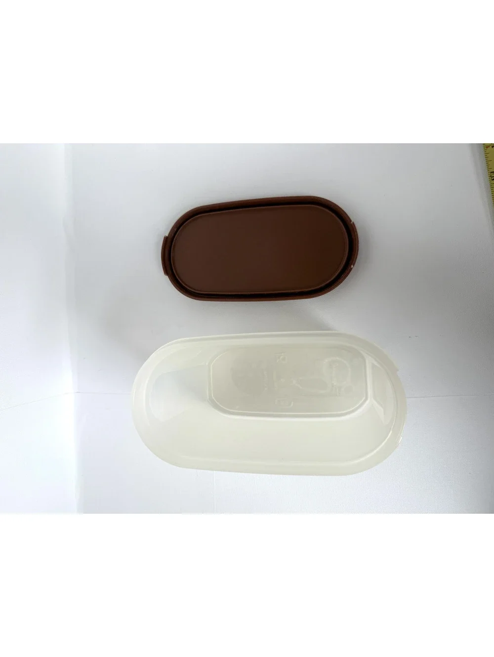 Vintage Tupperware Oval Storage Container with Brown Lid